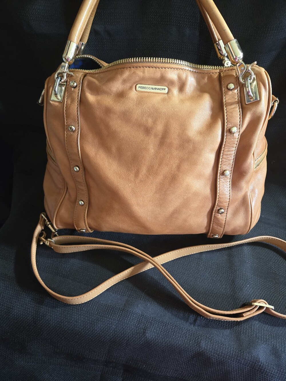 Rebecca Minkoff Cognac Leather Shoulder Bag with Crossbody Strap
